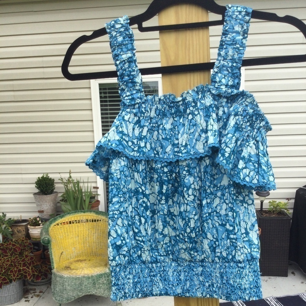 NEW House of Harlow womens ruffle crop top revolve boho blue spring cottagecore